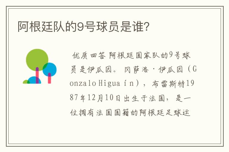 阿根廷队的9号球员是谁?