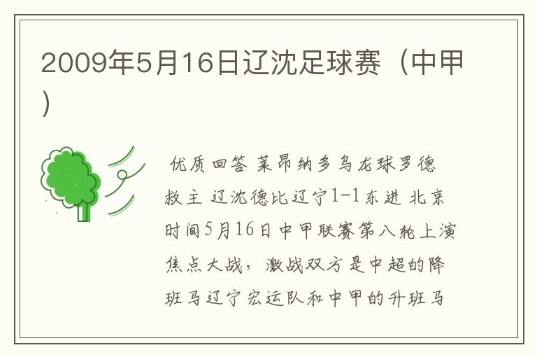 2009年5月16日辽沈足球赛（中甲）