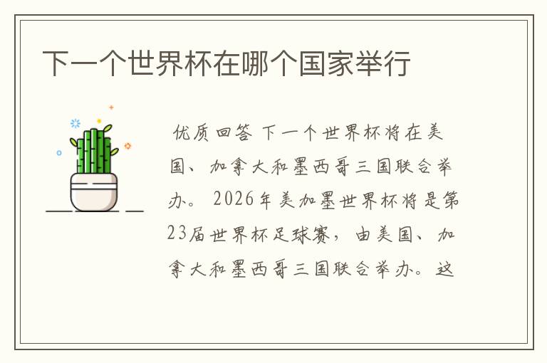 下一个世界杯在哪个国家举行