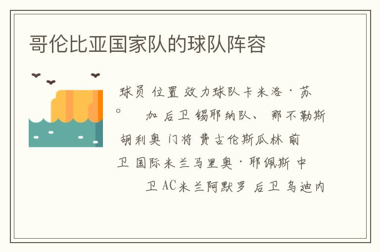 哥伦比亚国家队的球队阵容