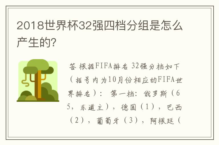 2018世界杯32强四档分组是怎么产生的?