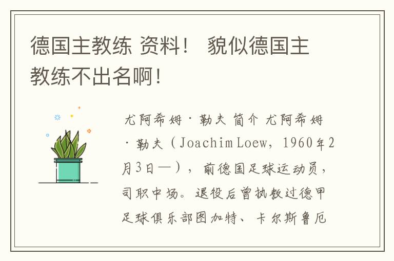 德国主教练 资料! 貌似德国主教练不出名啊!