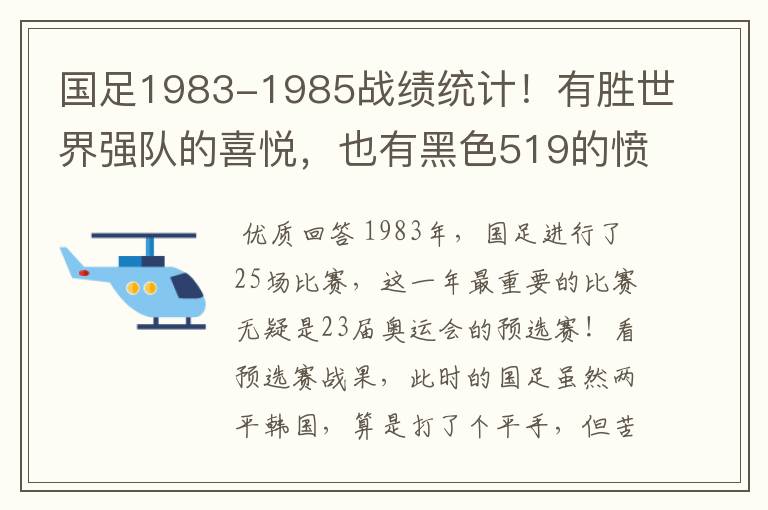 国足1983-1985战绩统计!有胜世界强队的喜悦,也有黑色519的愤怒