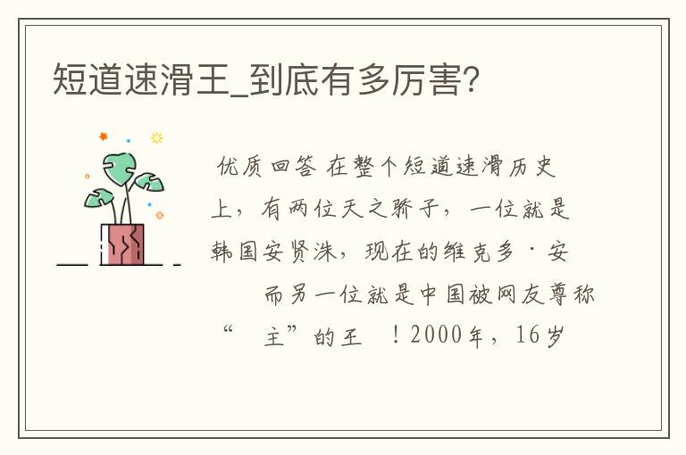 短道速滑王_到底有多厉害?