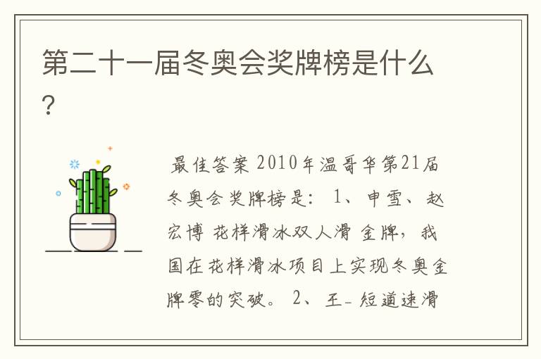 第二十一届冬奥会奖牌榜是什么?