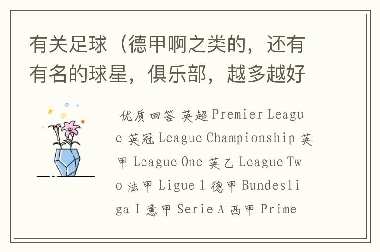 有关足球(德甲啊之类的,还有有名的球星,俱乐部,越多越好)