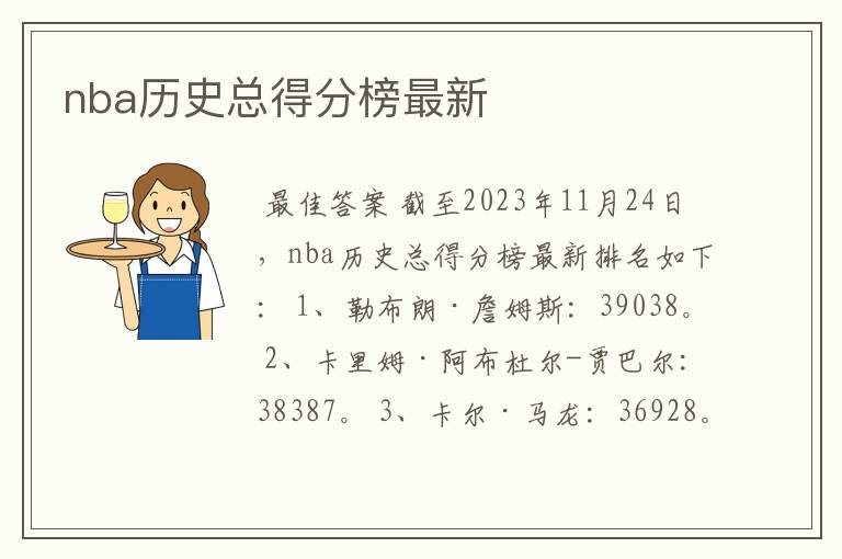 nba历史总得分榜最新