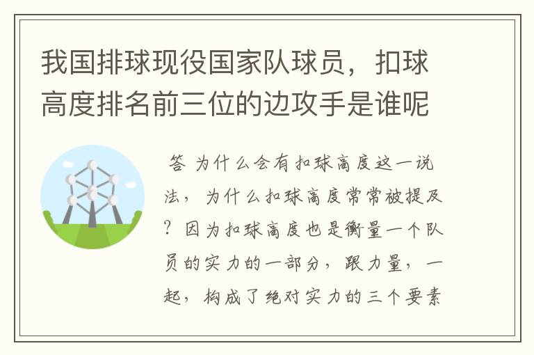 我国排球现役国家队球员,扣球高度排名前三位的边攻手是谁呢?