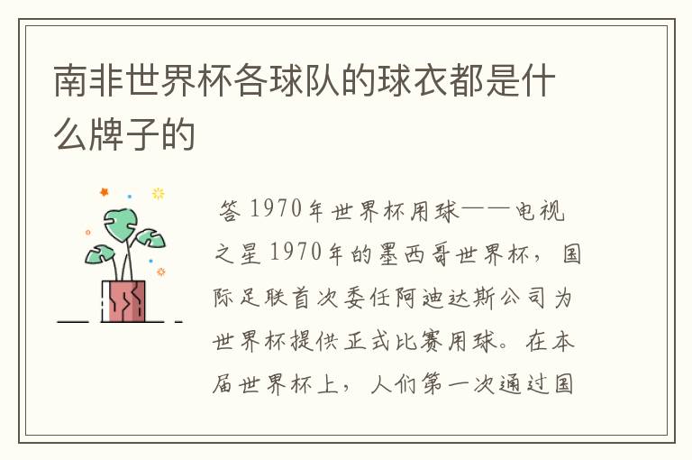 南非世界杯各球队的球衣都是什么牌子的