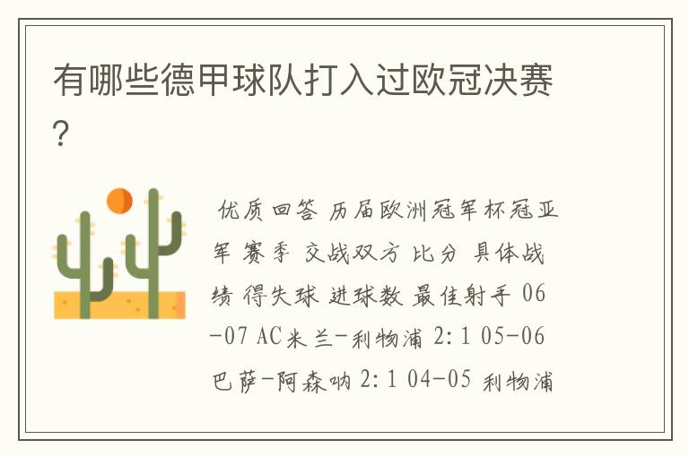 有哪些德甲球队打入过欧冠决赛?