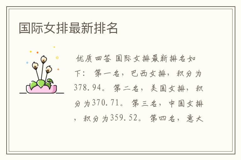 国际女排最新排名