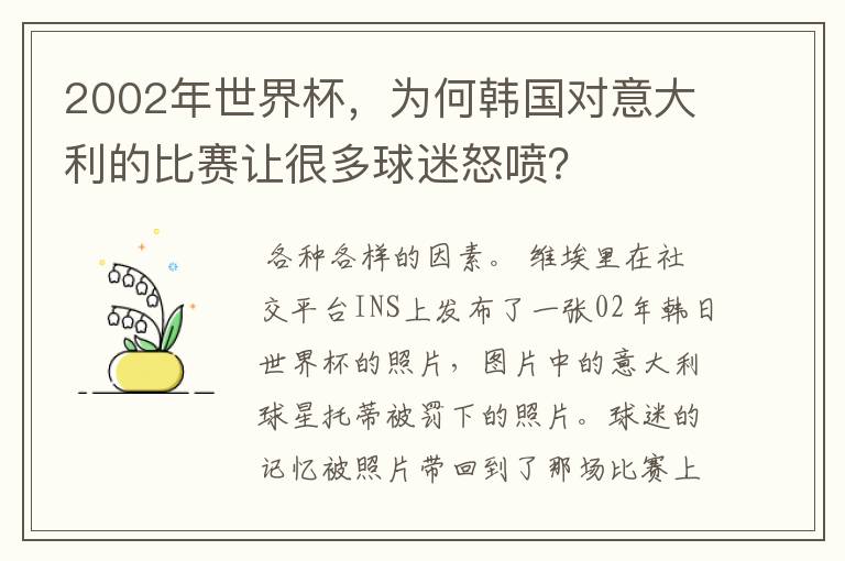 2002年世界杯,为何韩国对意大利的比赛让很多球迷怒喷?