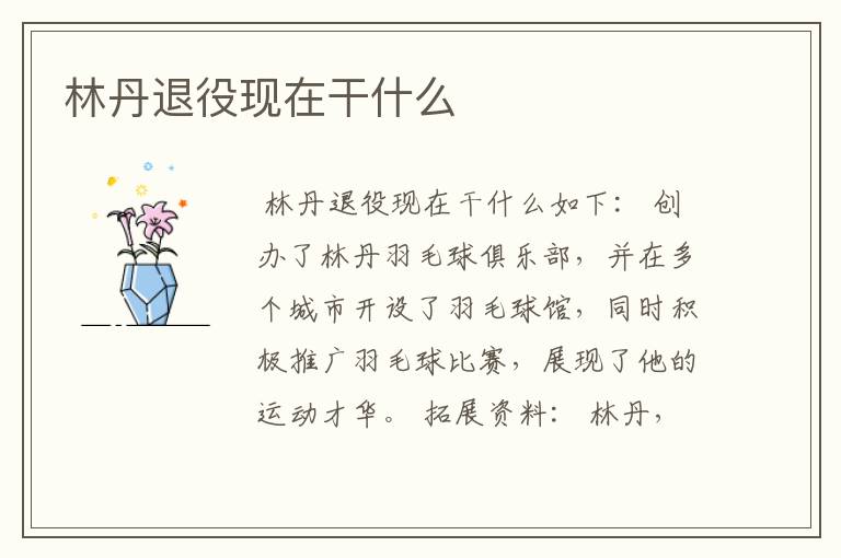 林丹退役现在干什么
