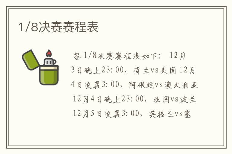 1/8决赛赛程表