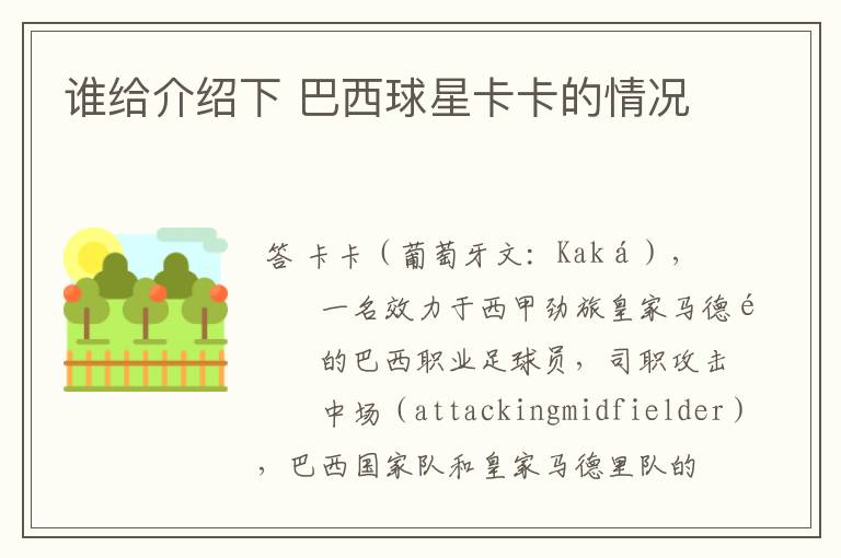 谁给介绍下 巴西球星卡卡的情况