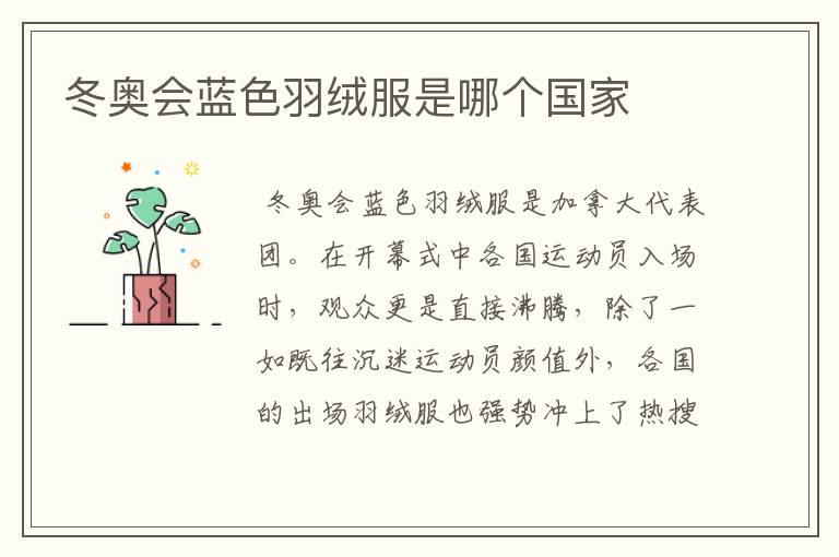 冬奥会蓝色羽绒服是哪个国家
