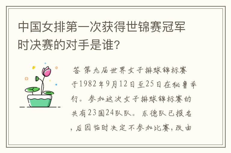中国女排第一次获得世锦赛冠军时决赛的对手是谁?