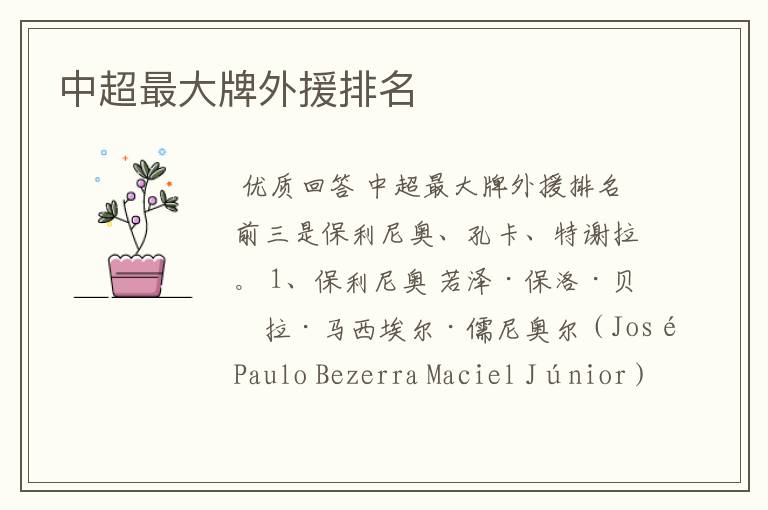 中超最大牌外援排名
