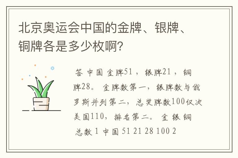 北京奥运会中国的金牌、银牌、铜牌各是多少枚啊?