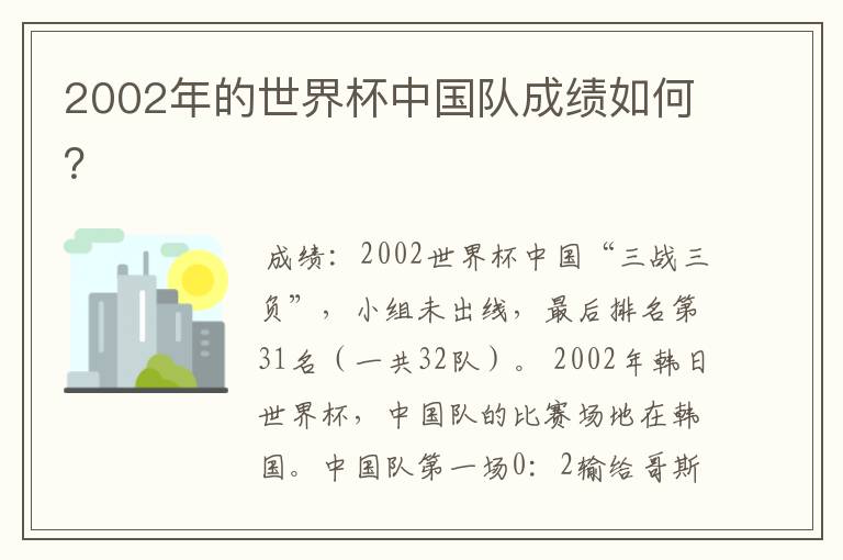 2002年的世界杯中国队成绩如何?