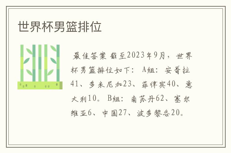世界杯男篮排位