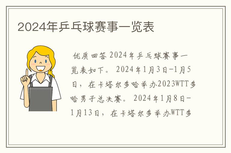 2024年乒乓球赛事一览表
