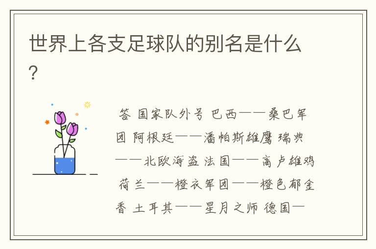 世界上各支足球队的别名是什么?