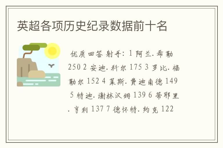 英超各项历史纪录数据前十名