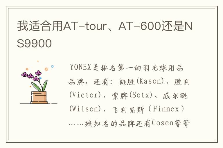 我适合用AT-tour、AT-600还是NS9900