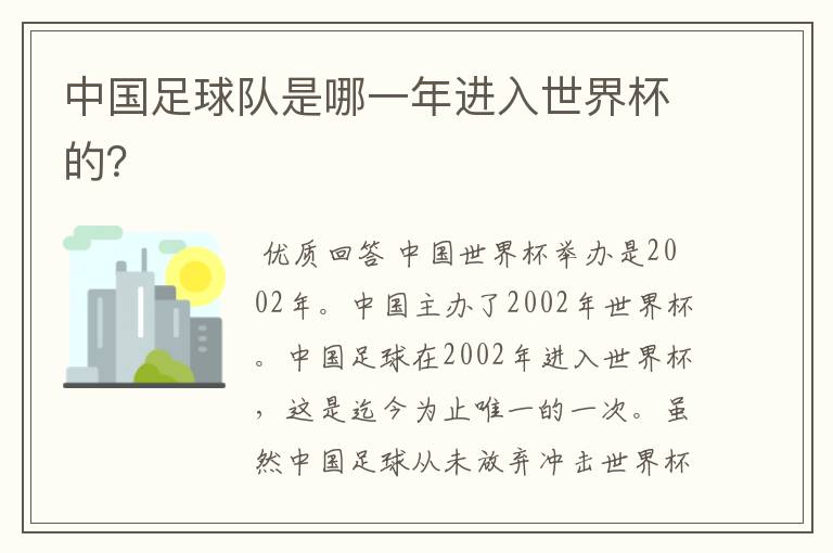 中国足球队是哪一年进入世界杯的？