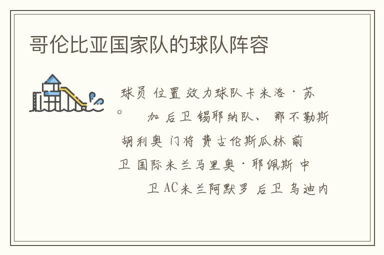 哥伦比亚国家队的球队阵容