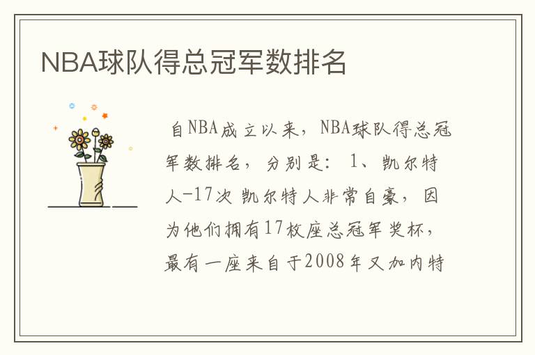 NBA球队得总冠军数排名