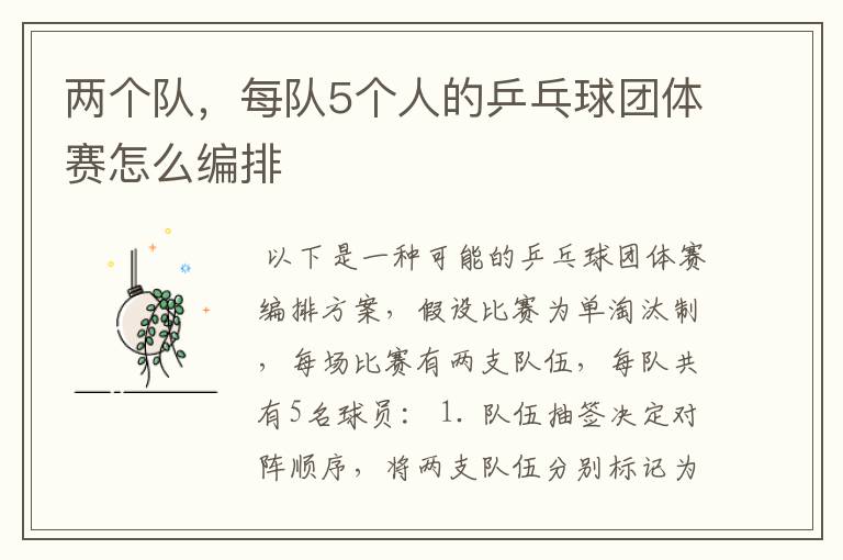 两个队,每队5个人的乒乓球团体赛怎么编排