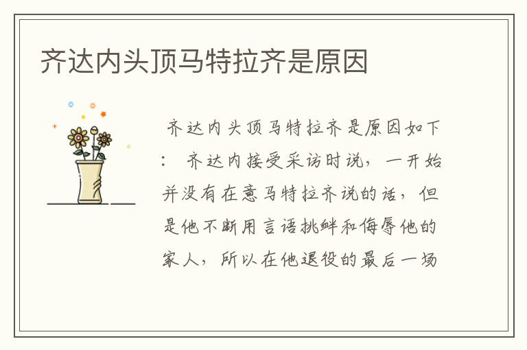 齐达内头顶马特拉齐是原因