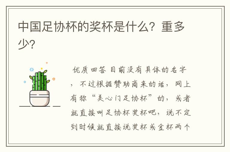中国足协杯的奖杯是什么?重多少?