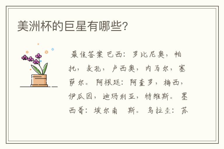 美洲杯的巨星有哪些?