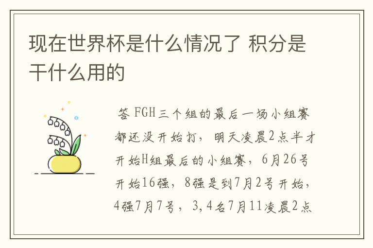 现在世界杯是什么情况了 积分是干什么用的