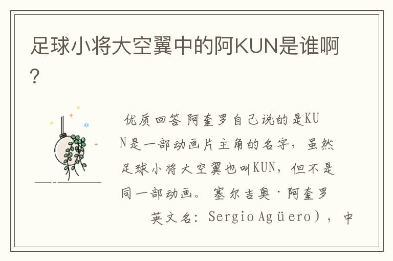 足球小将大空翼中的阿KUN是谁啊?