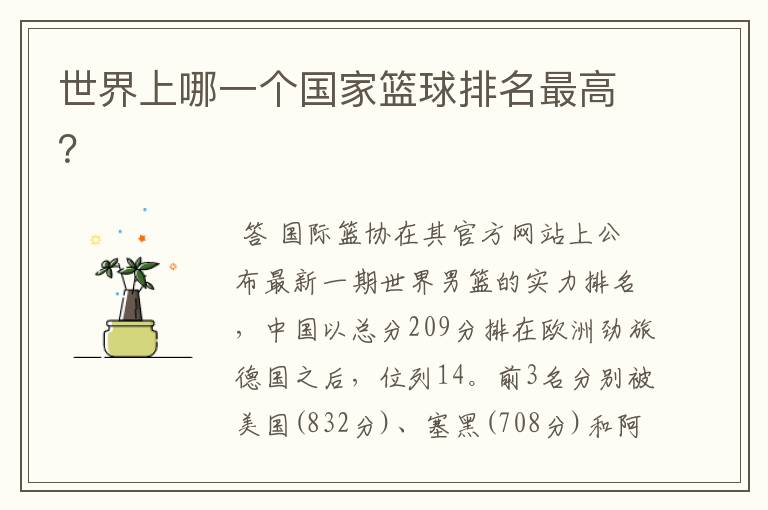 世界上哪一个国家篮球排名最高?