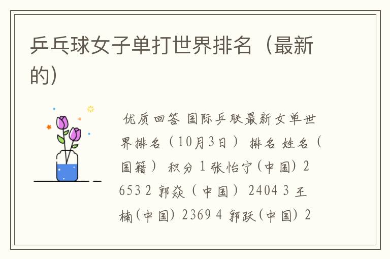 乒乓球女子单打世界排名(最新的)