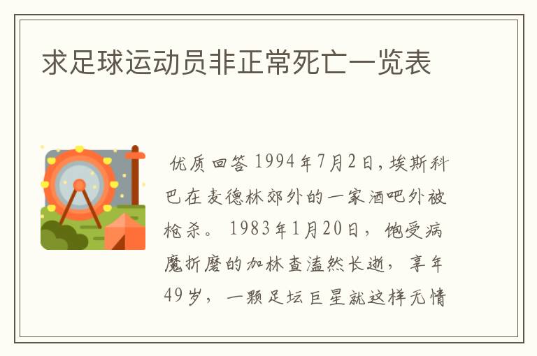 求足球运动员非正常死亡一览表
