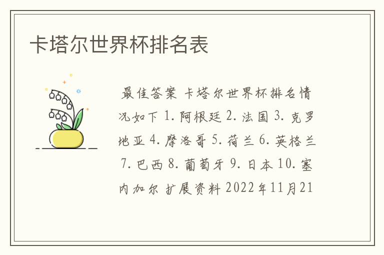 卡塔尔世界杯排名表