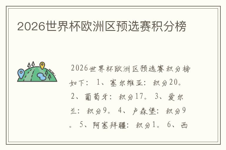 2026世界杯欧洲区预选赛积分榜