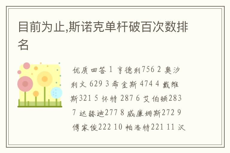 目前为止,斯诺克单杆破百次数排名