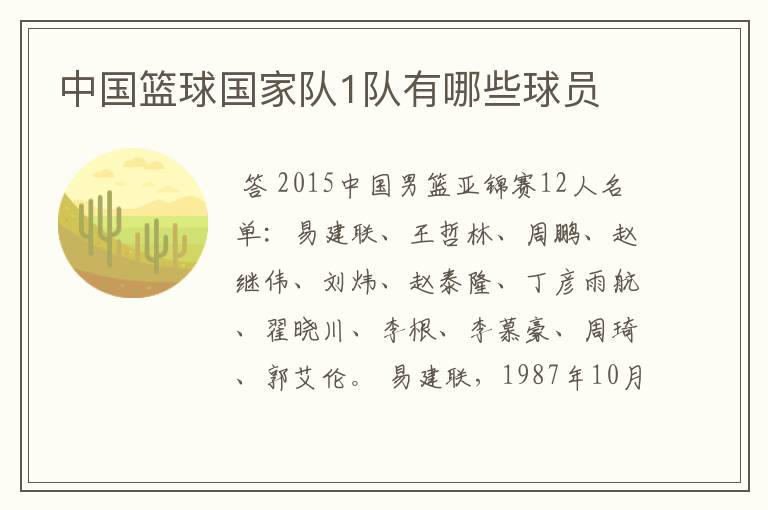 中国篮球国家队1队有哪些球员