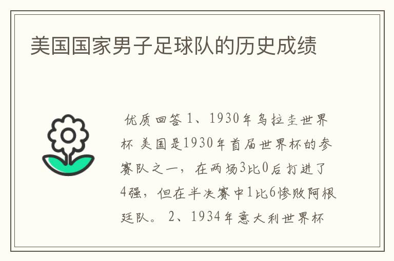 美国国家男子足球队的历史成绩