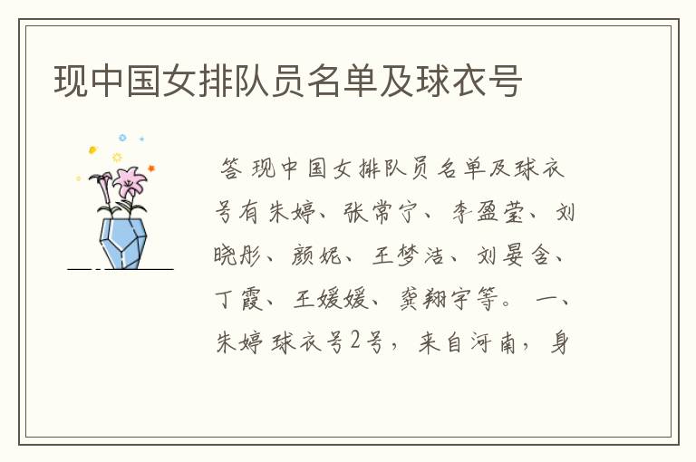 现中国女排队员名单及球衣号