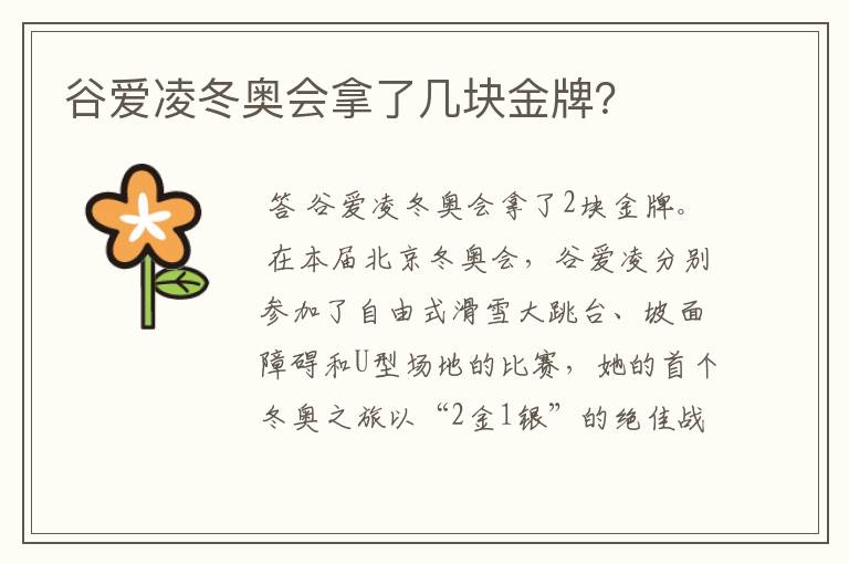谷爱凌冬奥会拿了几块金牌?