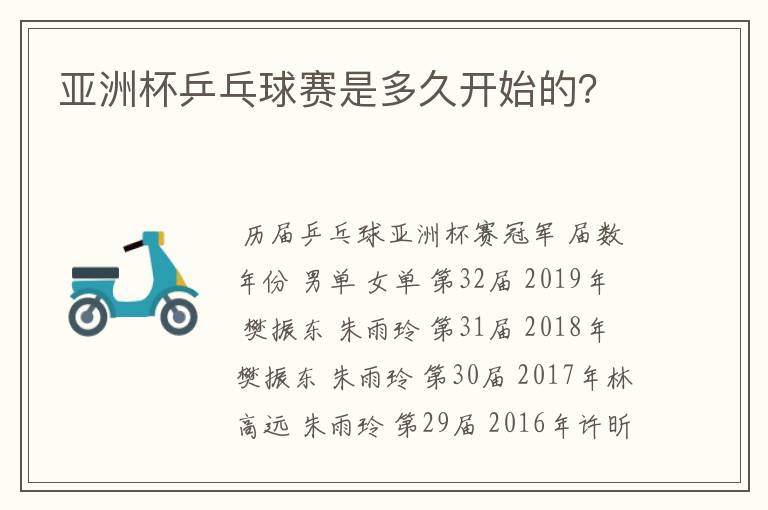 亚洲杯乒乓球赛是多久开始的?