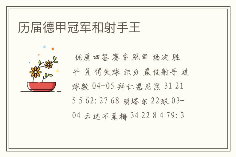 历届德甲冠军和射手王